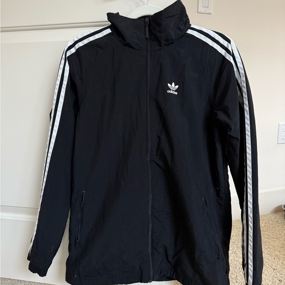 Adidas Black Track Jacket with White Stripes
